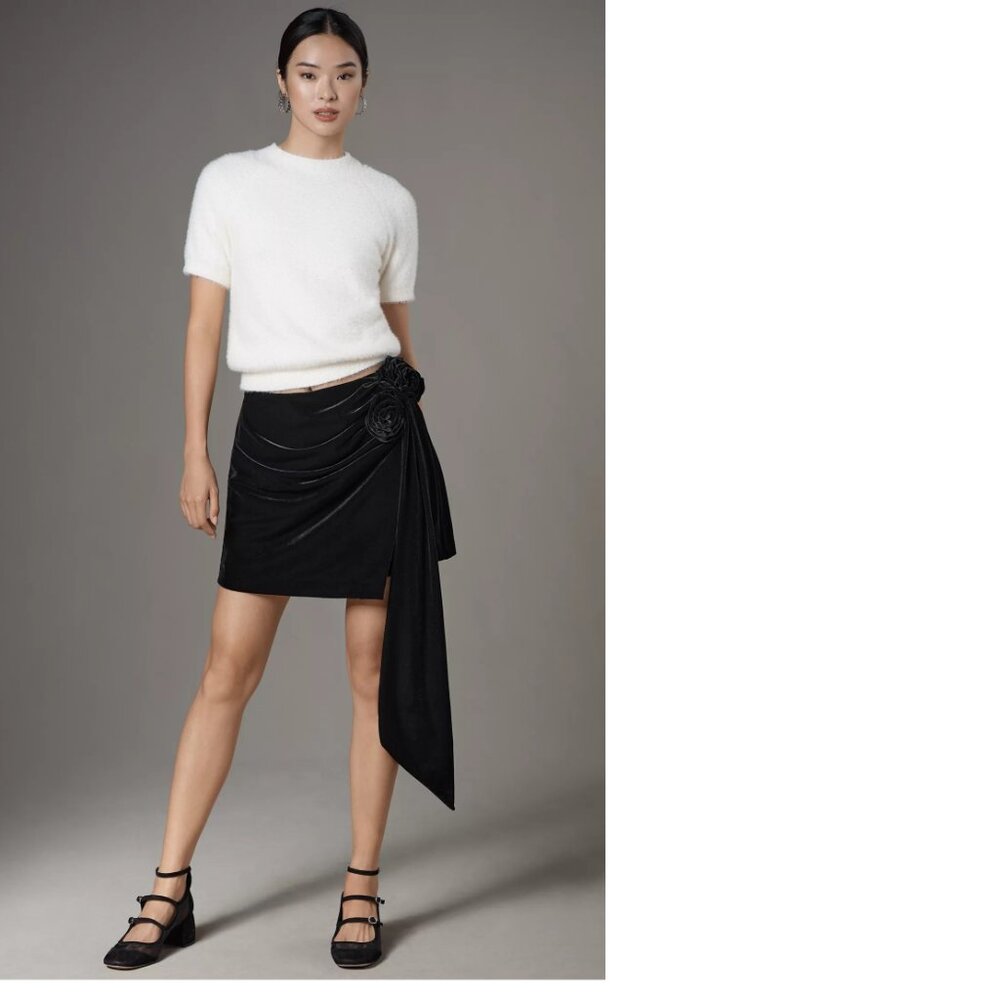 anthropologie Avec Les Filles Velvet Rosette Mini Skirt XS black new nwt